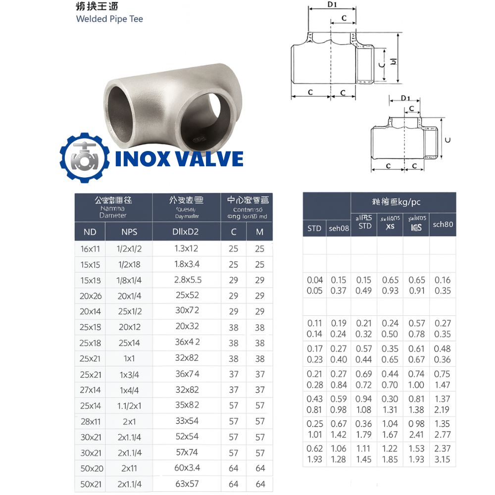 Thông số kỹ thuật Tê hàn inox DN50
