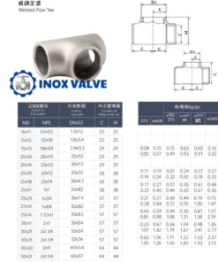 Thông số kỹ thuật Tê hàn inox DN80