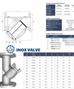 Cấu tạo kích thước Y lọc inox mặt bích DN50