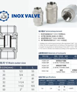 Cấu tạo thông số kích thước van 1 chiều lò xo inox DN25